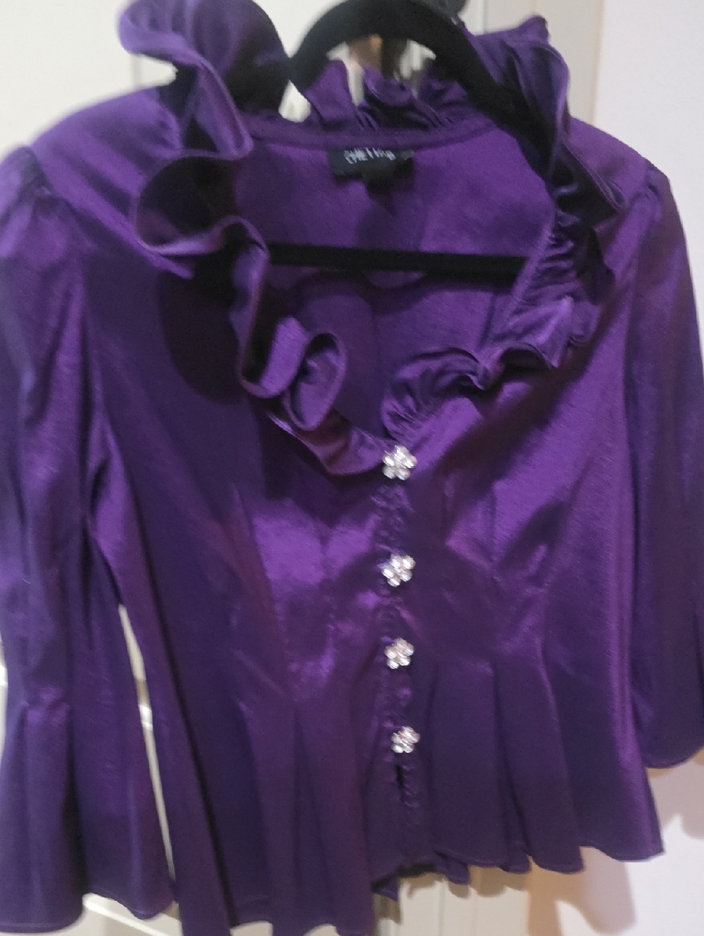 Chetta B Purple Ruffle-Trim Floral Button Blouse